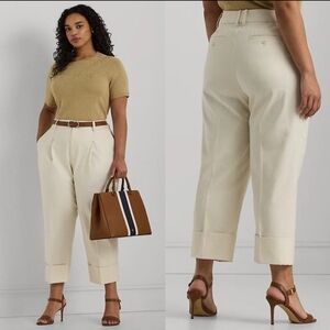 Ralph Lauren Double Faced Stretch Cotton Ankle Pant Winter Cream 20W New * Read